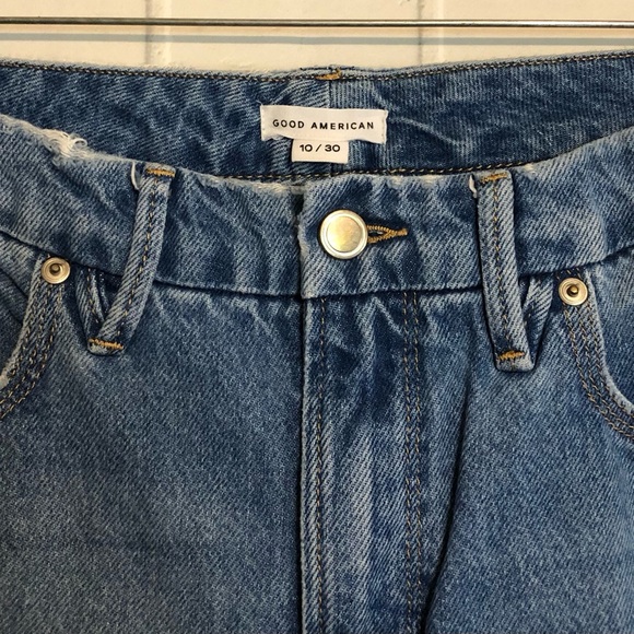Good American 90's Duster Women's Indigo Distressed Denim Crop Blue Jeans 10/30I - Picture 4 of 10